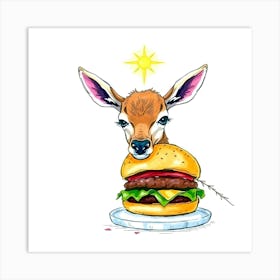 A Hand Drawn Color Sketchnote Of A Doe Eating A Burger, Ethereal Spiritual Vibe, Light Aura, And Mystical Feeling Affiche