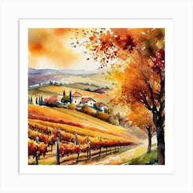 Watercolor Of A Vineyard 2 Art Print