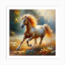 Horse Running In The Field Art Print