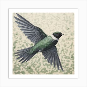 Ohara Koson Inspired Bird Painting Chimney Swift 1 Square Art Print