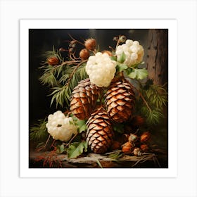 Victorian Winter Pine Cones Art Print