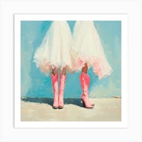 Two Cowgirls In Pink Boots Art Print