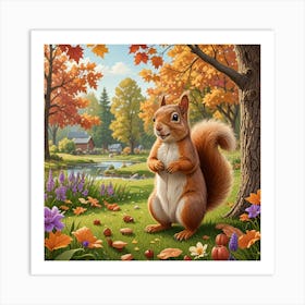 Squirrel In Autumn 1 Art Print