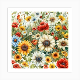 Watercolor Wildflowers Art Print