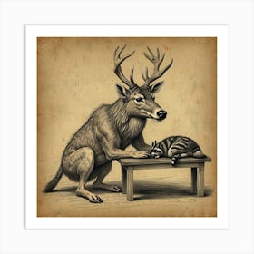 Deer And Raccoon 1 Art Print