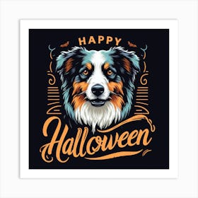 Happy Halloween Australian Shepherd Art Print