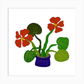 Red Flowers In A Pot Art Print