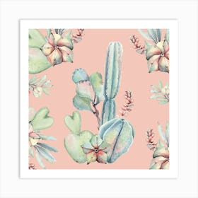 Watercolor Cactus Floral Blush Art Print