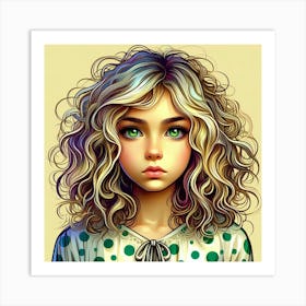 Girl With Curly Hair Art Print