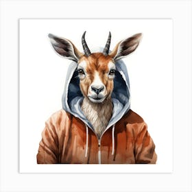 Watercolour Cartoon Pronghorn In A Hoodie 3 Art Print