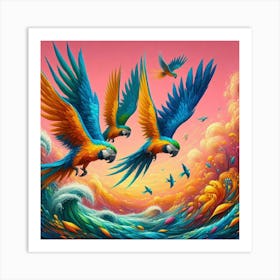 Parrots In Flight Art Print