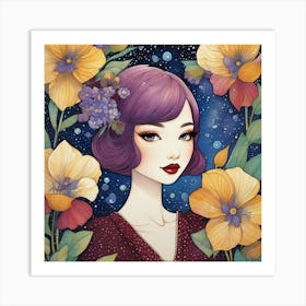 Asian Girl With Flowers 4 Art Print