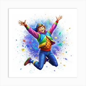 Joyful Man Jumping In A Burst Of Color Art Print