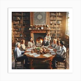 Family Dinner In The Library Art Print