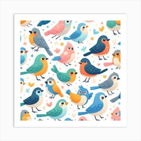 Colorful Birds Seamless Pattern Art Print