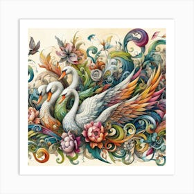 Colorful Swans 3 Art Print