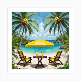 Beach Chairs And Umbrella 1 Art Print