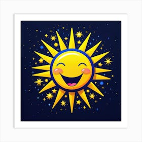 Lovely smiling sun on a blue gradient background 12 Art Print