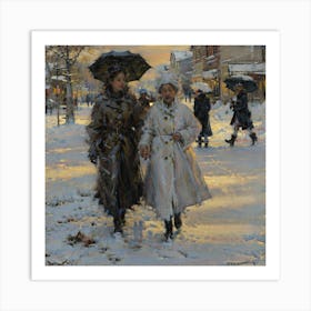 Two Women Walking In The Snow 1 Art Print