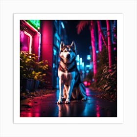 Husky Dog At Night Art Print