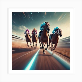 Horses Racing In The Racetrack Art Print