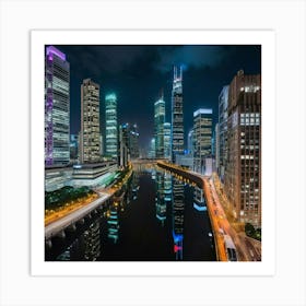 Hong Kong City At Night 4 Art Print