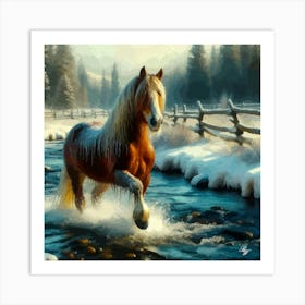 Beautiful Horse By A Winter Stream 2 Art Print
