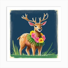 Deer With Flowers Art Print