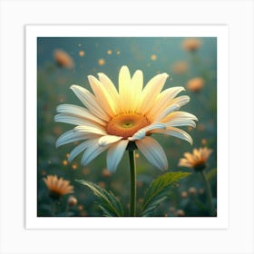 A Radiant Daisy With Petals Of Flowing, Iridescent Ribbons In A Dreamlike Meadow Art Print