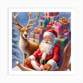 Santa Claus In Sleigh 1 Art Print