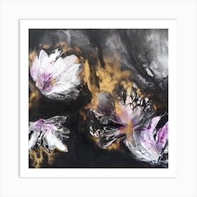 Black Background Abstract Flowers 2 Square Art Print