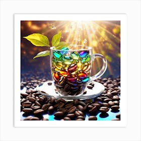 Coffee Cup With Colorful Pills Art Print