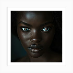 Portrait Of A Black Woman With Blue Eyes Art Print