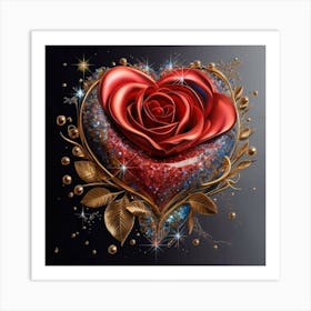 Heart and beautiful red rose Art Print