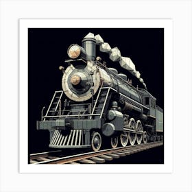 Polygonal Vintage Train Black Art Print Art Print