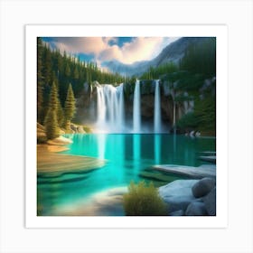 Waterfall In The Mountains 40 Art Print