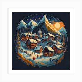 Abstract painting of a mountain village with snow falling 32 Art Print