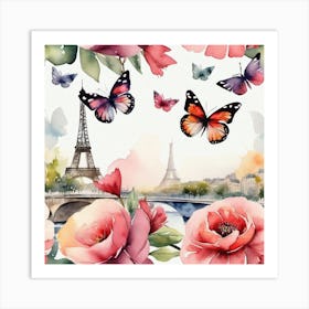 Paris Roses And Butterflies 9 Art Print