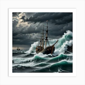 Ocean’s Embrace: Trawler and Seagulls in Motion Art Print