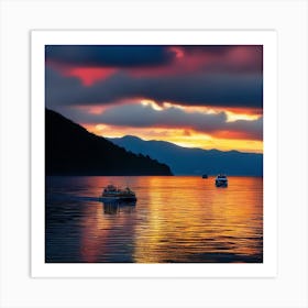 Sunset On Lake Taupo Art Print