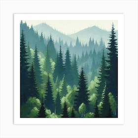 Forest Landscape, Acrylic Painting Style 1 Art Print