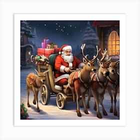 Santa Claus And Reindeer Art Print