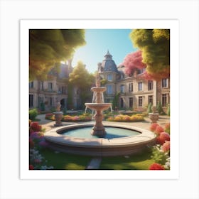 Fountain In The Garden Art Print