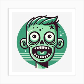 Green Zombie Head Horror Cartoon Art Print