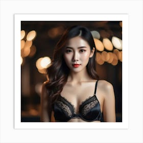 beautiful Asian Woman In Black Bra Art Print