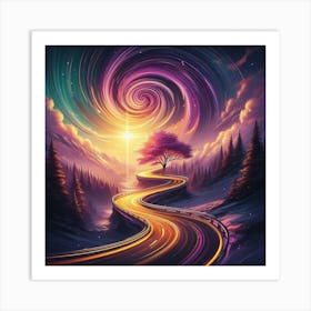 Winding Road Sun Tree 2 1 Art Print