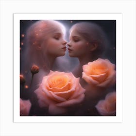 Two Girls Kissing Art Print