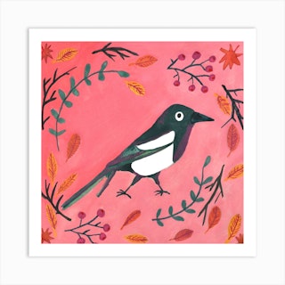 Monsieur Magpie Square Art Print