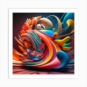 A Vibrant, 3d Rendered Collage Featuring A Mesmerizing Array Of Abstract Colors, With Swirling (4) (1) Art Print