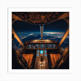 Airplane Cockpit View At Night Art Print